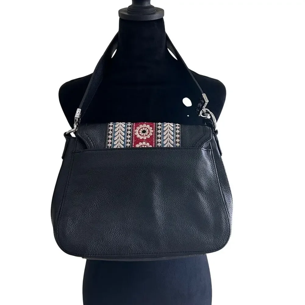 Brighton Bronte Organizer Bag Black Leather Embroidered Western Boho Shoulder